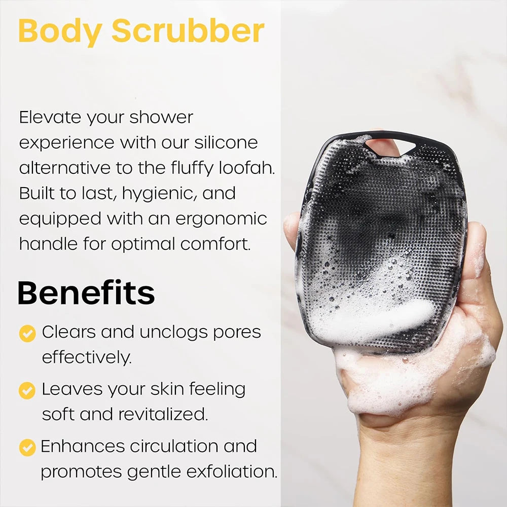 Silicone Body Scrubber Bath Wash Brush Exfoliating Loofah Body Brush Shower Face Scrubber Handle Wet & Dry Brushing for Man Wom