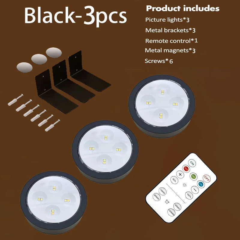 Battery Operated Picture Light Magnetic Led Painting Light with Remote Dimmable Timer 3 Lighting Modes Art Display Light Black