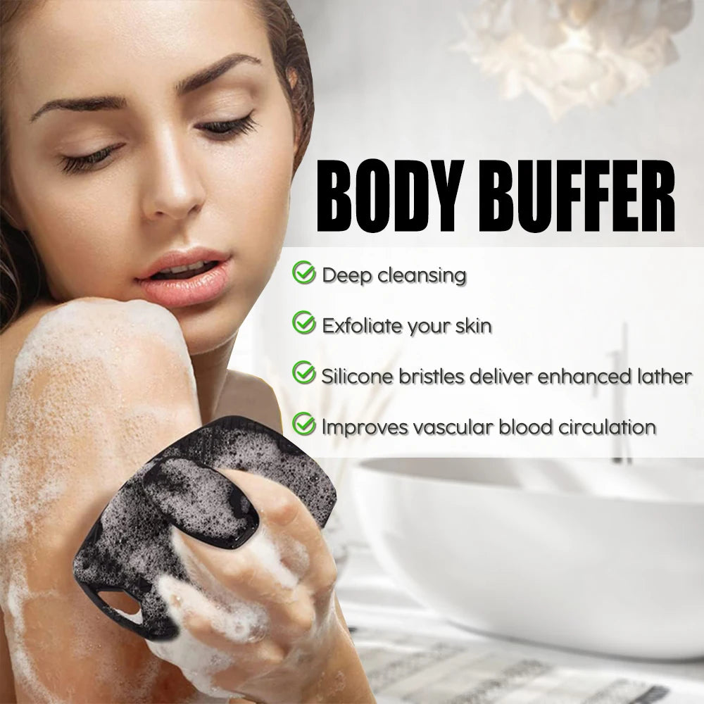 Silicone Body Scrubber Bath Wash Brush Exfoliating Loofah Body Brush Shower Face Scrubber Handle Wet & Dry Brushing for Man Wom