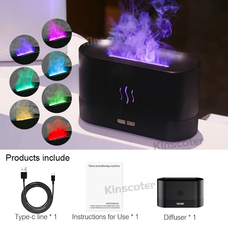 USB Desktop RGB Flame Aroma Diffuser Humidifier 7 Colors Simulation Light Aromatherapy Air Purifier for Bedroom