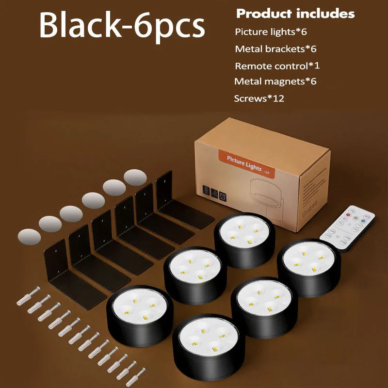 Battery Operated Picture Light Magnetic Led Painting Light with Remote Dimmable Timer 3 Lighting Modes Art Display Light Black