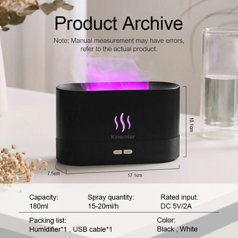 USB Desktop RGB Flame Aroma Diffuser Humidifier 7 Colors Simulation Light Aromatherapy Air Purifier for Bedroom