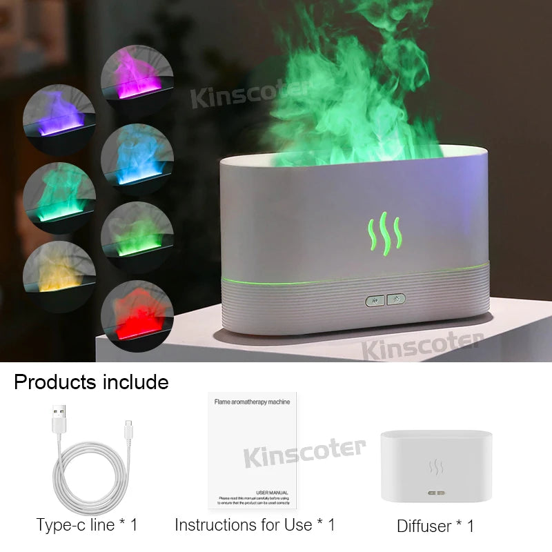 USB Desktop RGB Flame Aroma Diffuser Humidifier 7 Colors Simulation Light Aromatherapy Air Purifier for Bedroom