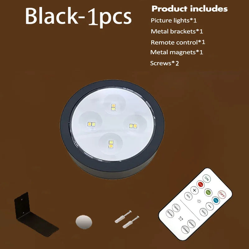 Battery Operated Picture Light Magnetic Led Painting Light with Remote Dimmable Timer 3 Lighting Modes Art Display Light Black