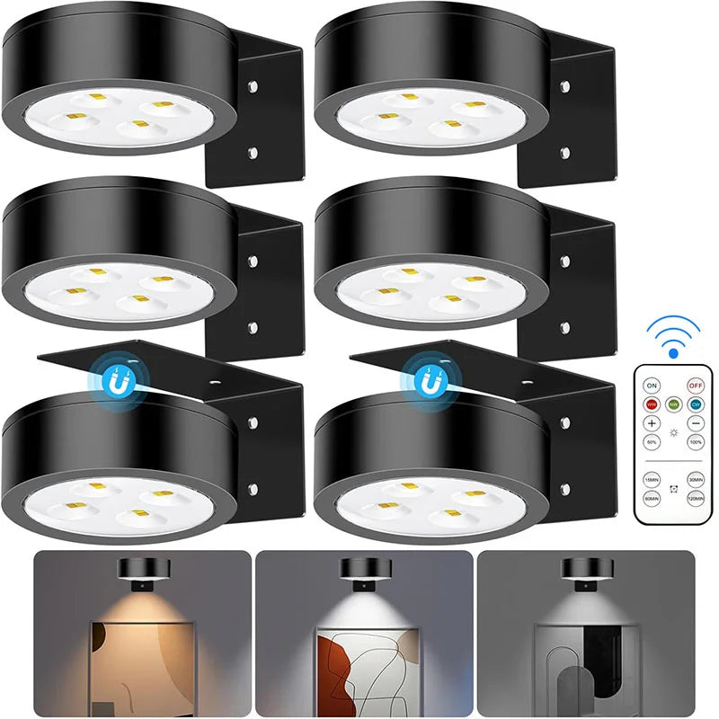 Battery Operated Picture Light Magnetic Led Painting Light with Remote Dimmable Timer 3 Lighting Modes Art Display Light Black