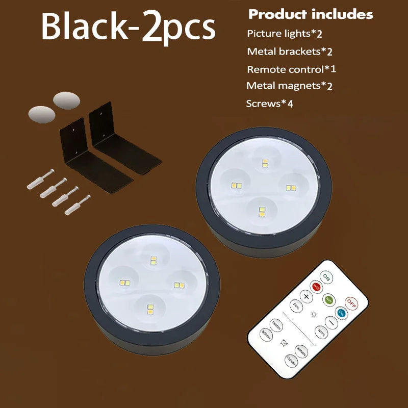 Battery Operated Picture Light Magnetic Led Painting Light with Remote Dimmable Timer 3 Lighting Modes Art Display Light Black